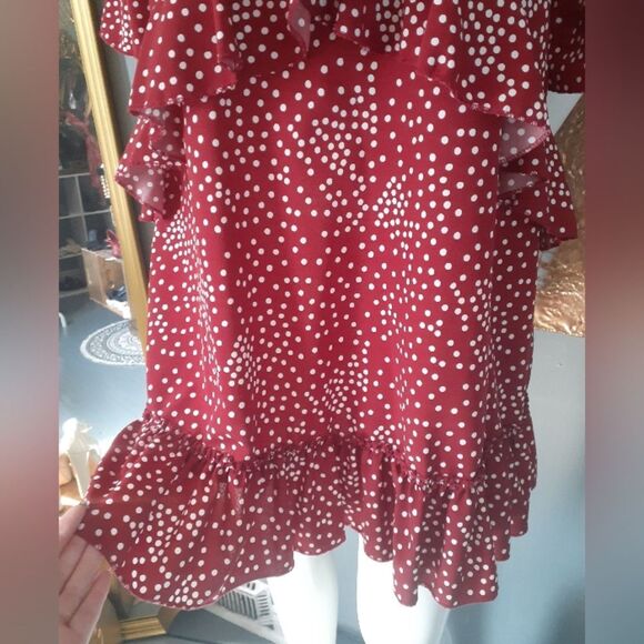 Elegant Red Ruffled Polka Dot Mini Dress - Picture 11 of 13